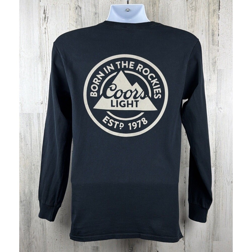Distressed Coors Light Logo Black Long Sleeve T-Shirt Small (17”x27”)